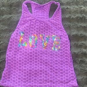Private Label Purple Mesh Tank Top with Sequin Love Design